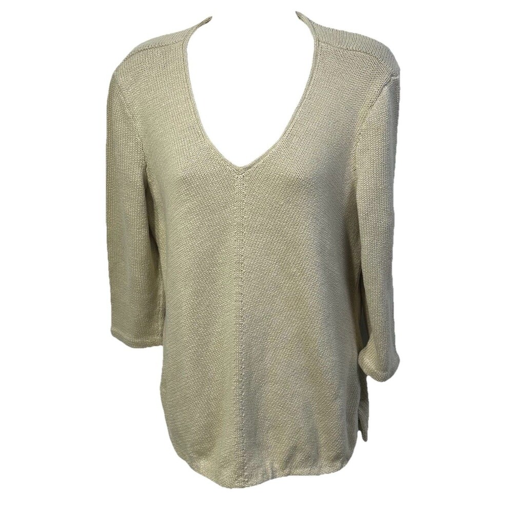 Lauren Ralph Lauren XL beige 3/4 sleeve pullover V-neck sweater
